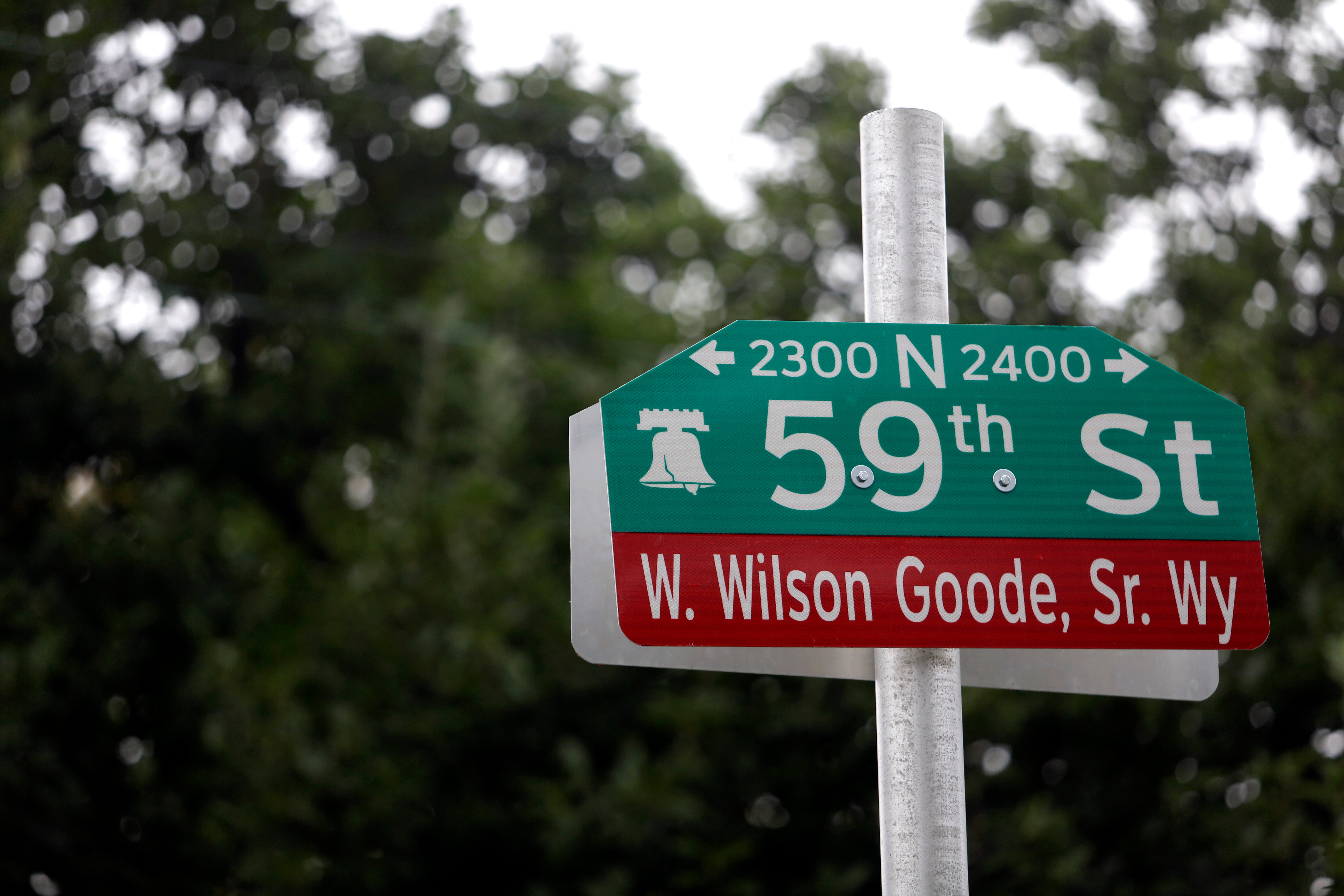 A newly-installed street sign honoring former Philadelphia Mayor W. Wilson Goode Sr. 