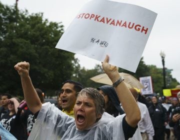 Protesters march from the Supreme Court to Hart Senate Office Building on Capitol Hill in Washington, Monday, Sept. 24, 2018. A second allegation of sexual misconduct has emerged against Judge Brett Kavanaugh, a development that has further imperiled his nomination to the Supreme Court, forced the White House and Senate Republicans onto the defensive and fueled calls from Democrats to postpone further action on his confirmation. President Donald Trump is so far standing by his nominee. (AP Photo/Carolyn Kaster)