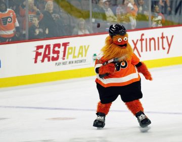 Gritty skates on the ice