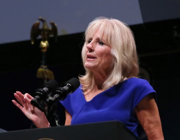 Dr. Jill Biden speaks about Cancer Moonshot, an initiative to advance scientific research for cancer, at The Social Good Summit at the 92nd Street Y in New York, Monday, Sept. 19, 2016. (Stuart Ramson/AP Images for UN Foundation)