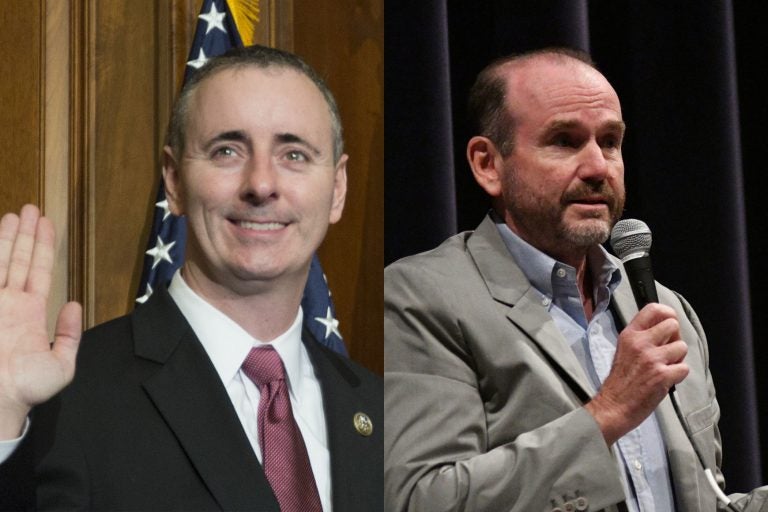 Left: Rep. Brian Fitzpatrick (AP Photo/Zach Gibson)
Right: Scott Wallace (Bastiaan Slabbers for WHYY)