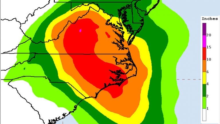 Seven day rainfall forecast for Hurricane Florence. Issued 4:54 p.m. Sept 10, 2018. (NOAA)