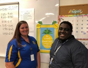 McKean High School teachers Rebecca Sheehan and Jaimin Carter both hope to take advantage of a new Delaware law that could pay up to $10,000  of their student loans over five years. (Cris Barrish/WHYY News)
