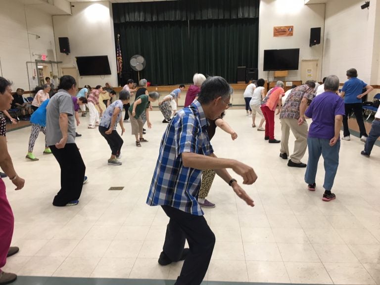 Members at the Selfhelp Benjamin Rosenthal Senior Center in Queens, New York, perform tai chi on a Friday morning (Jad Sleiman)