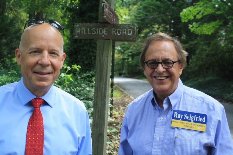 Republican Eric Braunstein and Ray Seigfried live a few doors from each other in Arden, but are opponents in the race for the 7th District seat in the Delaware House of Representatives. (Cris Barrish/WHYY)  