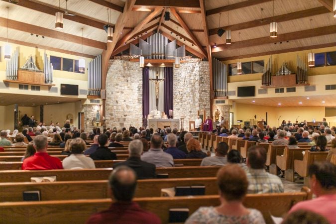 Parishioners attend an evening of prayer for the victims of abuse on September 28, 2018 in Blackwood, New Jersey. (Miguel Martinez  for WHYY)