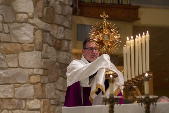 Father Joseph Szolack during an evening of prayer for the victims of abuse host by the Bishop of Camden on September 28, 2018 in Blackwood, New Jersey. (Miguel Martinez  for WHYY)