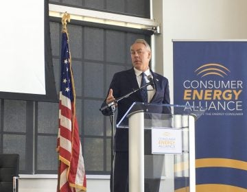 Interior Secretary Ryan Zinke speaks Friday at a conference hosted by the Consumer Energy Alliance in Pittsburgh. (Amy Sisk/StateImpact Pennsylvania)