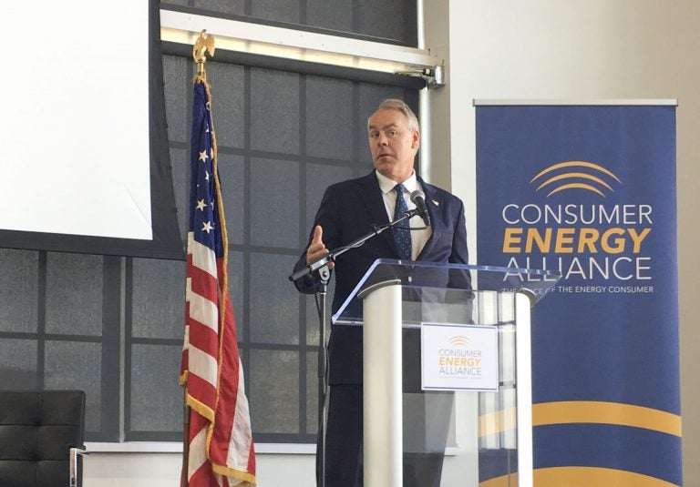 Interior Secretary Ryan Zinke speaks Friday at a conference hosted by the Consumer Energy Alliance in Pittsburgh. (Amy Sisk/StateImpact Pennsylvania)