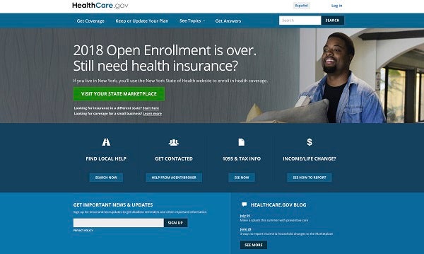 The HealthCare.gov website main page. The Trump administration is clearing the way for insurers to sell short-term health plans as a bargain alternative to pricey “Obamacare” for consumers struggling with high premiums. But the policies don’t have to cover pre-existing conditions and benefits are limited. It’s not certain if that’s going to translate into broad consumer appeal among people who need an individual policy. (HHS via AP)