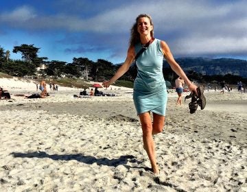 Barbara Paulsen, 59, runs on a beach in Carmel, California. She plans to do everything she can to stay active as she ages. (Teo Furtado)