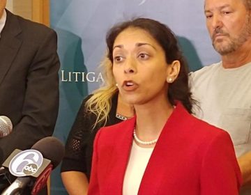 Attorney Darpana Sheth with the Institute for Justice speaks to reporters on Tuesday, Sept. 18. (Tom MacDonald/WHYY)