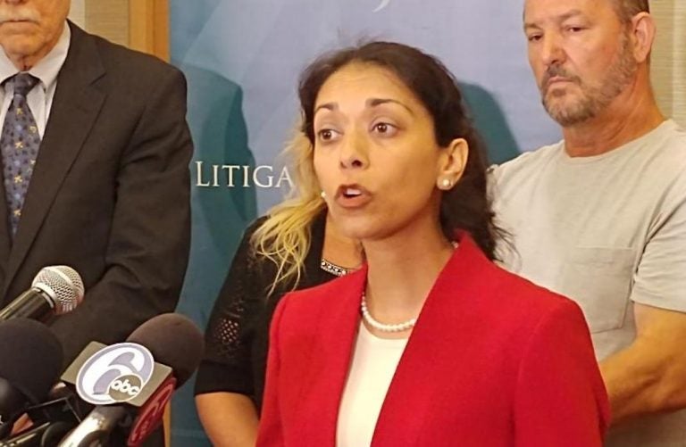 Attorney Darpana Sheth with the Institute for Justice speaks to reporters on Tuesday, Sept. 18. (Tom MacDonald/WHYY)