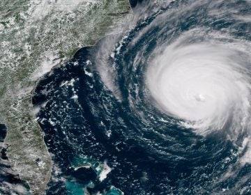 Hurricane Florence will bring tropical storm conditions to North Carolina and South Carolina on Thursday and hurricane conditions on Friday. This satellite image was captured around 1:45 p.m. ET Wednesday. (NOAA/STAR)
