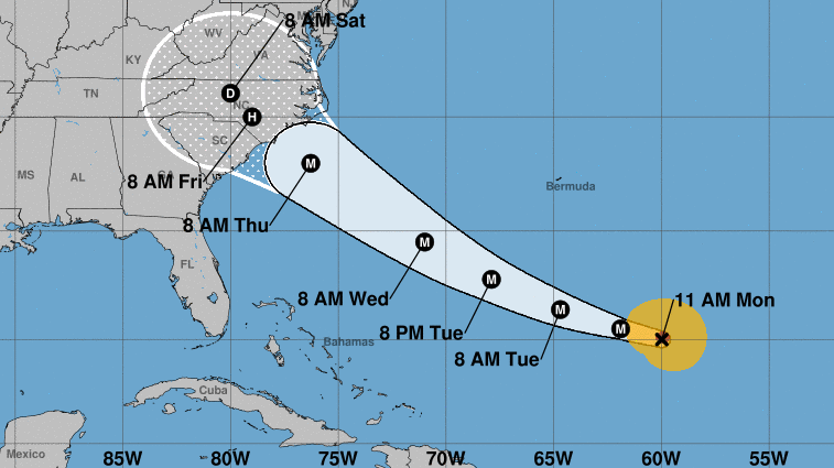 Hurricane Florence is expected to hit the southeastern U.S. coast as a major hurricane on Thursday or Friday, after rapidly intensifying.
(National Weather Service)