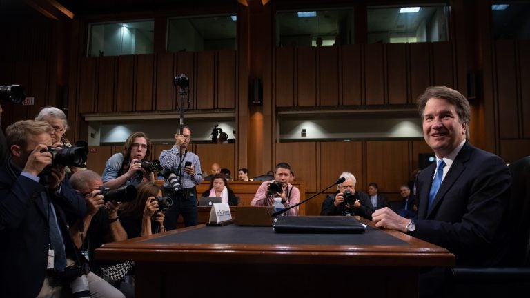 Judge Brett Kavanaugh arrives to testify during the second day of his Supreme Court confirmation hearings on Wednesday. (Saul Loeb/AFP/Getty Images)