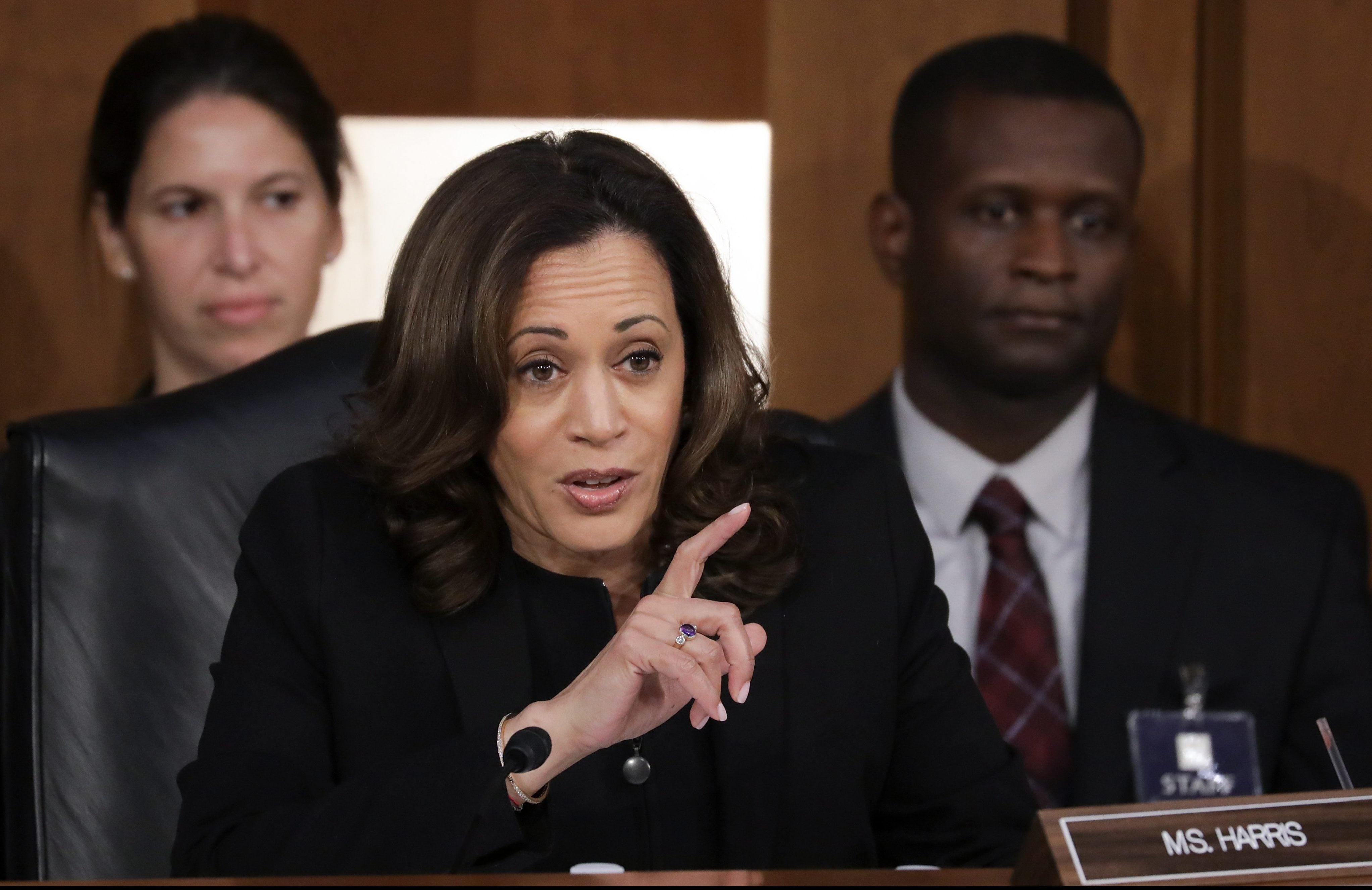 Sen. Kamala Harris, D-Calif., questions Supreme Court nominee Judge Brett Kavanaugh before the Senate Judiciary Committee on the third day of his Supreme Court confirmation Thursday.