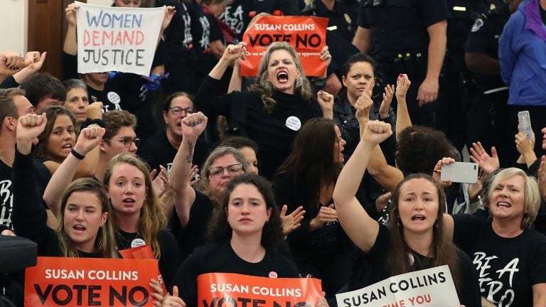 Protesters gather on Capitol Hill at the office of GOP Sen. Susan Collins of Maine to protest the nomination of Supreme Court nominee Judge Brett Kavanaugh.