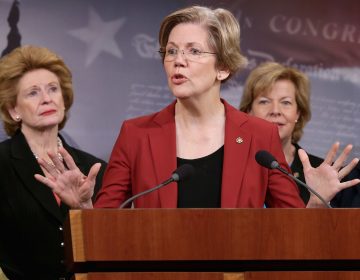 Former U.S. Sen. Barabara Mikulski (D-MD), U.S. Sen. Debbie Stabenow (D-MI), U.S. Sen. Elizabeth Warren (D-MA), U.S. Sen. Tammy Baldwin (D-WI) and U.S. Sen. Amy Klobuchar (D-MN) join other women Democratic senators for a news conference at the U.S. Capitol January 30, 2014. (Chip Somodevilla/Getty Images)