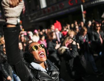 A woman shouts slogans during the Women's March in New York City, January 20, 2018, as protestors took to the streets en masse across the United States. (Kena Betancur/AFP/Getty Images)