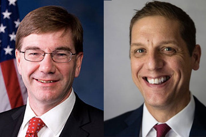 Republican candidates U.S. Rep. Keith Rothfus (left) and Marty Nothstein  are campaigning now without help from a key Republican Super PAC. (rothfus.house.gov and Matt Rourke/AP)
