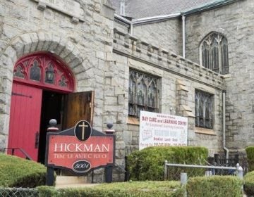 Hickman Temple AME Church, its facade reinforced and its doors open for its first Sunday service since April 2017. ( Rachel Wisniewski for WHYY)