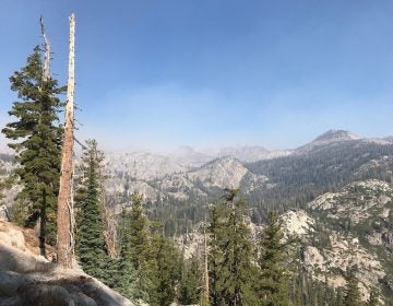 Smoke from the Lions Fire obscures granite peaks in the Sierra Nevada. (Nathan Rott/NPR) 