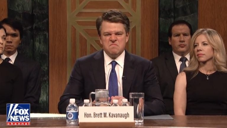 Matt Damon played Brett Kavanaugh on the 44th season opener of Saturday Night Live. Matt Damon played Brett Kavanaugh on the 44th season opener of Saturday Night Live. (Saturday Night Live via YouTube/Screenshot by NPR)