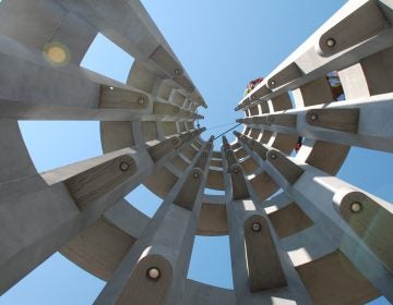 The Flight 93 memorial's Tower of Voices -- seen here in the final stages of construction -- will open to the public on September 9th. It is the last piece of the memorial. (Lisa Wardle/WITF)