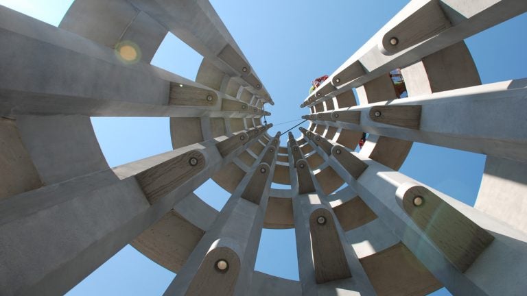 The Flight 93 memorial's Tower of Voices -- seen here in the final stages of construction -- will open to the public on September 9th. It is the last piece of the memorial. (Lisa Wardle/WITF)