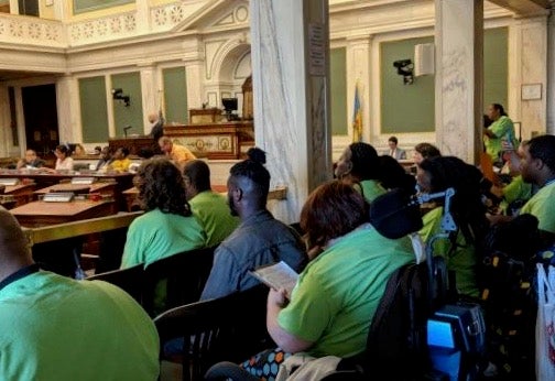 Representatives of the Philadelphia Coalition for Affordable Communities packed a Sept. 26 City Council hearing (Shaylin Sluzalis via Twitter)