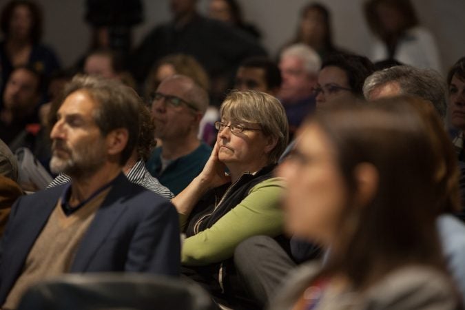 Residents gathered together at the new Haverford Township Building for a town hall meeting to address racism and racial bias in the Haverford Township school district. (Emily Cohen for WHYY)