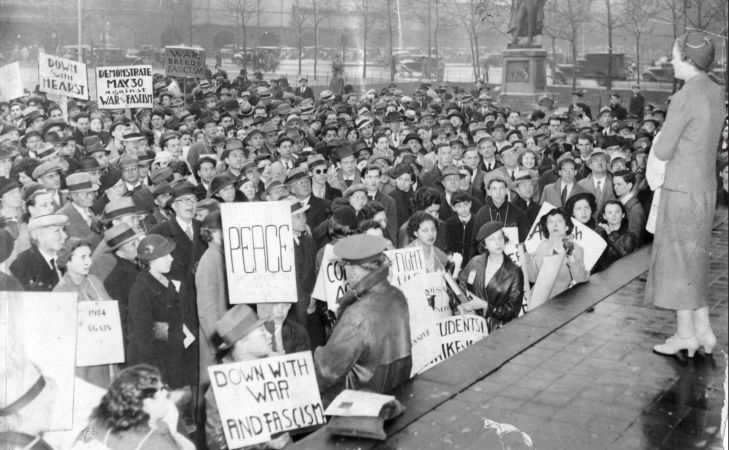 1937: Crowd at Reyburn Plaza advocating for peace, protesting war and fascism. Evening Bulletin | Special Collections Research Center, Temple University Libraries, Philadelphia, PA