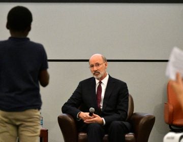 Governor Tom Wolf listens to a question from a student at a forum at the School District of Philadelphia's headquarters (Bastiaan Slabbers for WHYY)