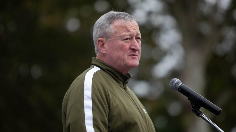 Philadelphia Mayor Jim Kenny offers opening remarks at event to commemorate the people who died in Hurricane Maria in Puerto Rico. (Miguel Martinez for WHYY)