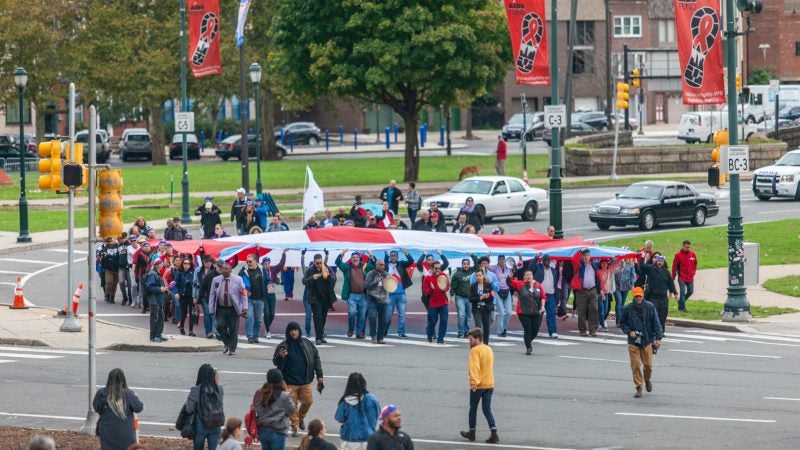 A group of activist marched the Benjamin Franklin Parkway to commemorate the people who died in Hurricane Maria in Puerto Rico on October 13, 2018 in Philadelphia, PA.