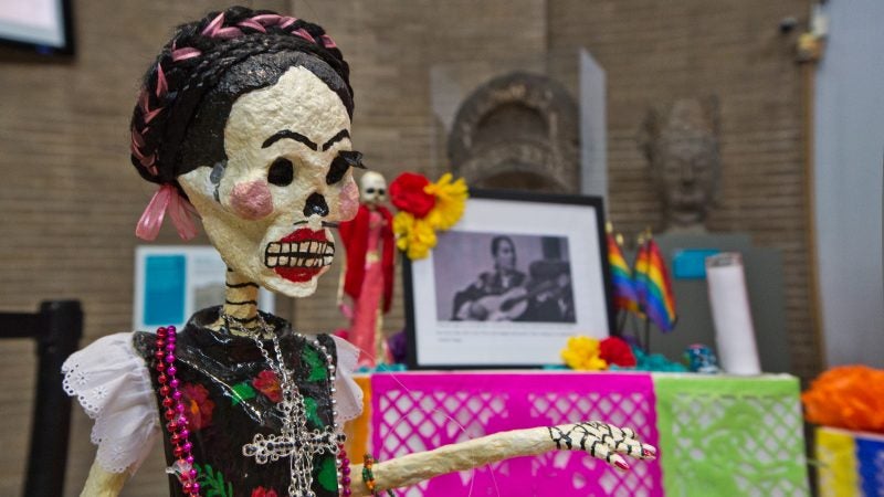 The Day of the Dead altar features many skulls as a remembrance of the dead. (Kimberly Paynter/WHYY)