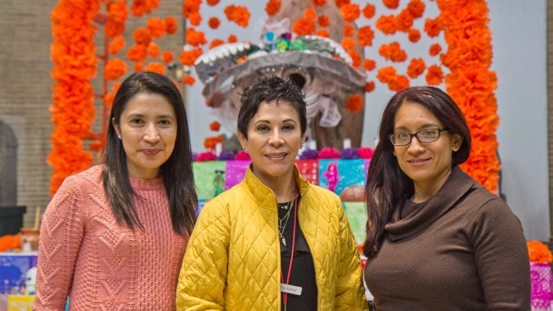 Alicia Kerber-Palma, (center) Head Consul of the Consulate of Mexico in Philadelphia, with Virginia Rivera (left) and Ivette Compean-Rodriguez (right). (Kimberly Paynter/WHYY)