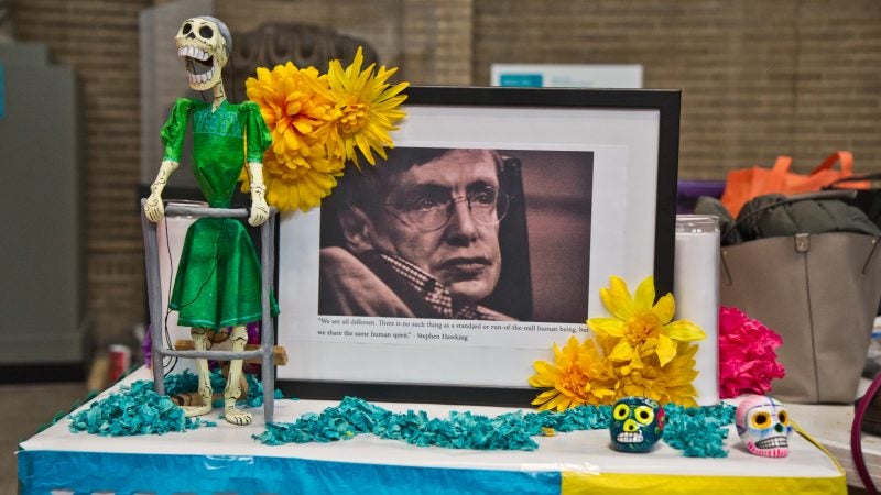 Stephen Hawking is honored on the Day of the Dead altar. (Kimberly Paynter/WHYY)