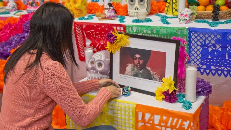 Aretha Franklin is honored on the Day of the Dead altar. (Kimberly Paynter/WHYY)