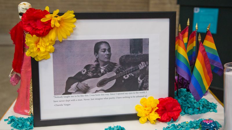 Chavela Vargas is honored on the Day of the Dead altar. (Kimberly Paynter/WHYY)