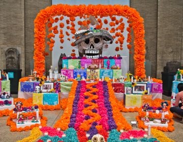 The centerpiece of the Day of the Dead alter at the Penn Museum was created by artist Cesar Viveros. (Kimberly Paynter/WHYY)