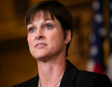 Teresa Miller speaks with members of the media during a news conference at the Pennsylvania Capitol in Harrisburg, Pa. (Matt Rourke/AP Photo)