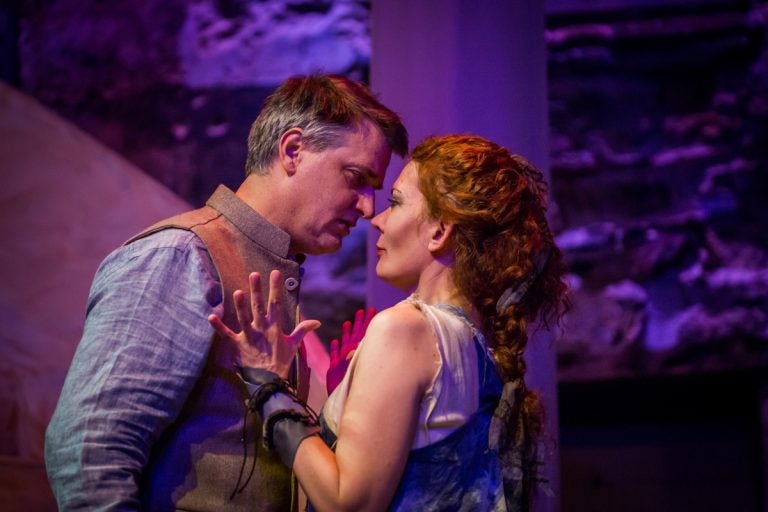 Jared Reed as Jason and Jennifer Summerfield as Medea in Hedgerow Theatre's production of 