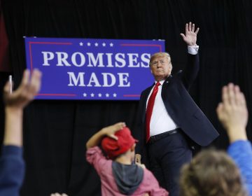 President Donald Trump waves to supporters after speaking at a campaign rally at Kansas Expocentre, Saturday, Oct. 6, 2018 in Topeka, Kan. (AP Photo/Pablo Martinez Monsivais)