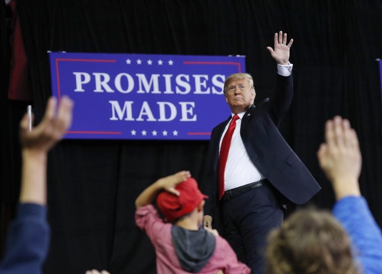 President Donald Trump waves to supporters after speaking at a campaign rally at Kansas Expocentre, Saturday, Oct. 6, 2018 in Topeka, Kan. (AP Photo/Pablo Martinez Monsivais)
