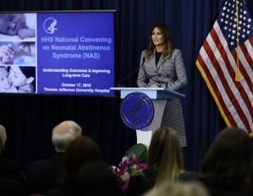 First lady Melania Trump speaks during a visit to Thomas Jefferson University Hospital in Philadelphia, Wednesday, Oct. 17, 2018. (Matt Rourke/AP Photo)