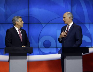 U.S. Sen.Bob Casey, D-PA, delivers his closing statement during a debate with Republican challenger U.S. Rep. Lou Barletta, Saturday Oct. 20, 2018, in the studio of WPVI-TV in Philadelphia. Casey, 58, of Scranton, is seeking a third six-year term. Barletta, 62, of Hazleton, is in his fourth term in Congress. (AP Photo/Jacqueline Larma)