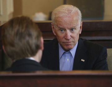 Former Vice President Joe Biden talks with 27th Congressional District Democratic candidate Nate McMurray after greeting workers and patrons in a restaurant, Thursday, Oct. 25, 2018, in Lancaster N.Y. (Jeffrey T. Barnes/AP Photo)