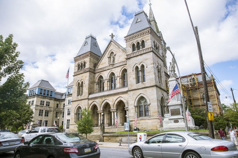 The Blair County Courthouse sits on Allegheny Street in Hollidaysburg, PA. Private funding for the District Attorney Office and local law enforcement has put immense pressure on the county's public defenders. (Min Xian/Keystone Crossroads)